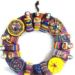 Handmade Vintage WORRY DOLL WREATH Stress Relief Therapy Mayan Costume Fear